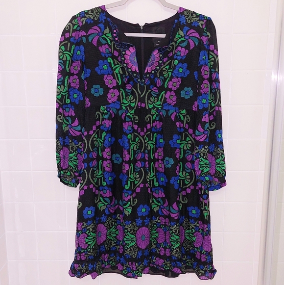 ANNA SUI Floral Deco Resort '14 Morning Glory Textured Cotton Silk Nouveau Dress - Picture 4 of 7